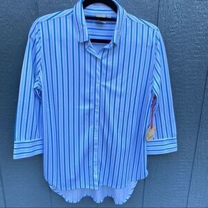 Buki Button Down Striped 3/4 Sleeve Blouse M NWT